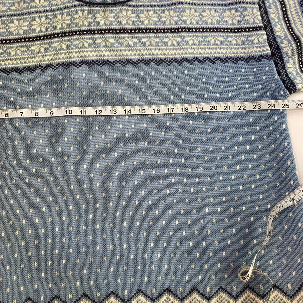 VINTAGE LANDS’ END Blue and White 100% Wool Fair Isle Nordic Crew Neck Sweater L - Picture 5 of 6